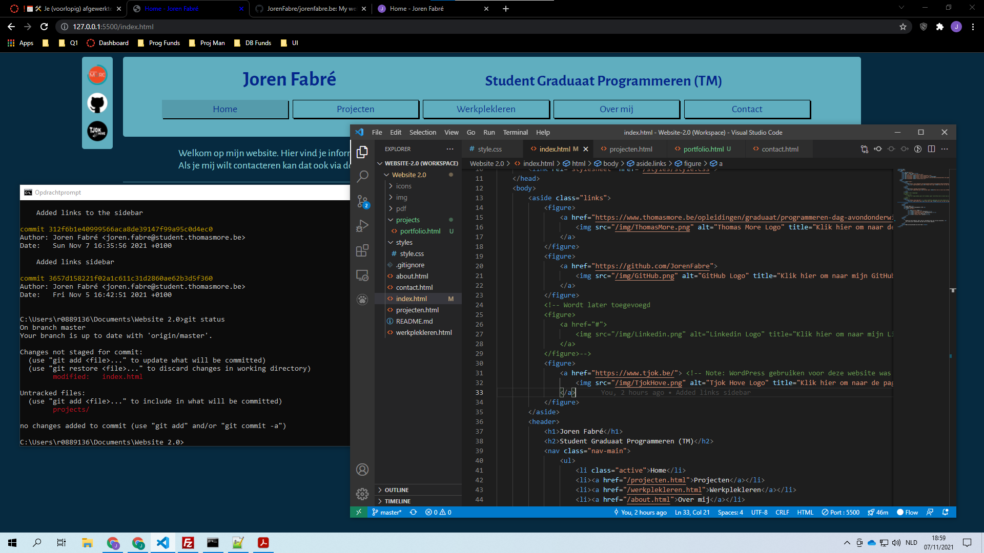 Screenshot of me working on my portfolio